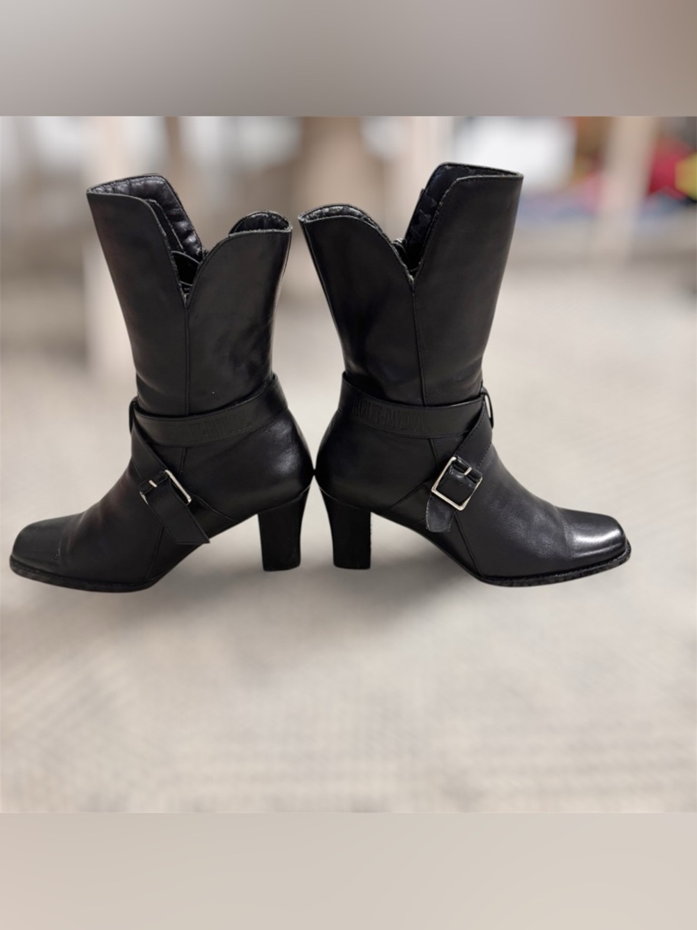 Vintage Women's 'Harley Davidson' Square Toe Black Boot - SZ 9 - Picture 3 of 6